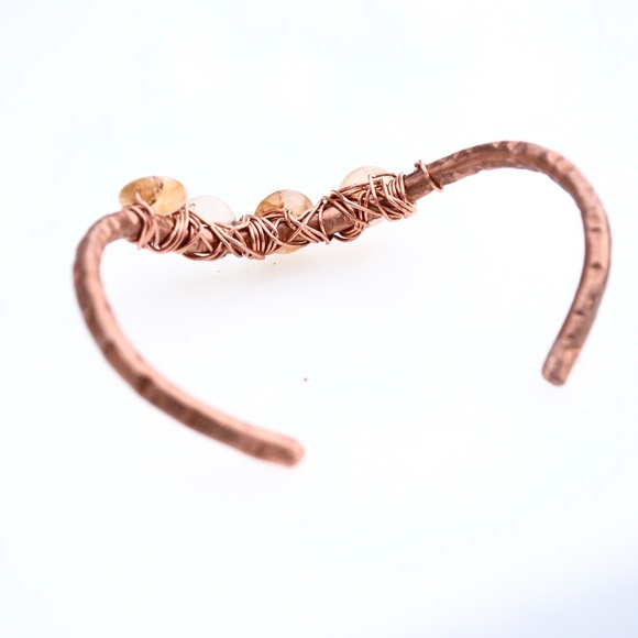 Agate Gemstone Solid Copper Cuff Bracelet Artisan - Picture 3 of 6